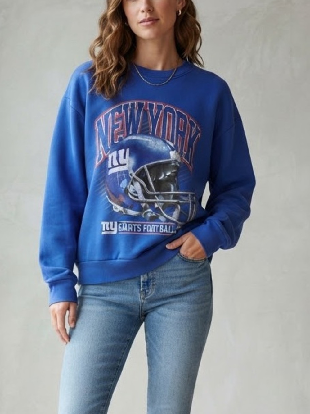 NFL NY New York Giants Football Graphic Long Sleeve Sweater Crewneck Size Medium